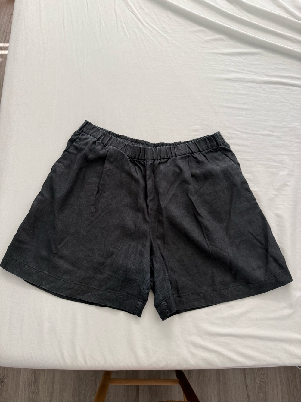 MUJI Women’s Black Elastic-Waist Casual Shorts 100% Hemp XL